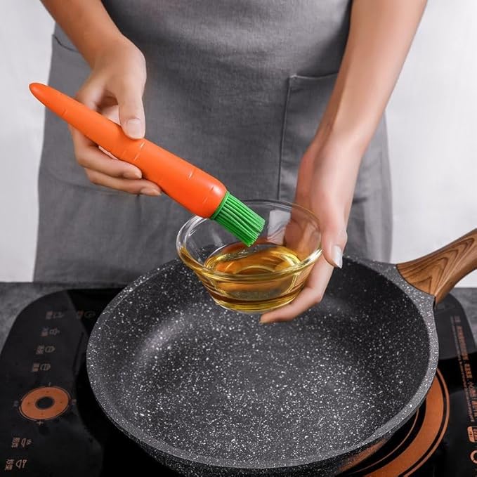 Silicone Carrot Shaped Basting Brush, Orange with Green Bristles, Kitchen Baking Tool