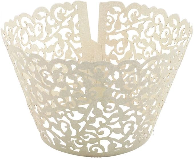 YOZATIA 60PCS Ivory Cupcake Wrappers, Lace Cupcake Liners Laser cut Cupcake Papers for Wedding/Birthday Party Decoration (ivory)