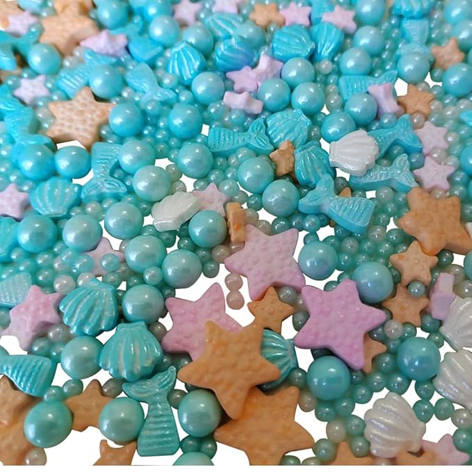 Homankit Mermaid Sprinkle Sweets Sprinkles for Baking Dessert Cupcake Cake Topper Starfish Shell Pearl Mermaid Candy Mix 3.53 Ounces