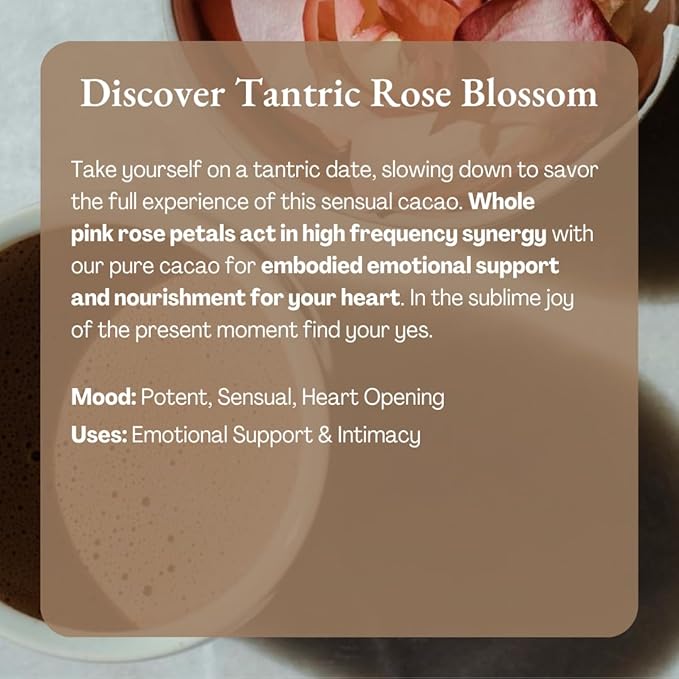 ORA Ceremonial Cacao - Tantric Rose Blossom - Organic 100% Cacao with Rose Petals & Damiana - Ethical - High Flavanol - Unsweetened - Heavy Metals Tested - 8oz