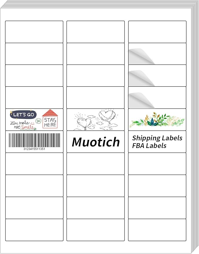 100 Sheets 3000 Labels Address Labels Sticker for Laser & Inkjet Printer, 1" x 2-5/8" White Blank Printable Shipping Address Labels, Strong Adhesive for FBA Label, Easy to Peel