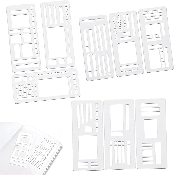 9 Pcs Handmade Flexible Record Template, Versatile Planner Stencils Set for Dot Grid Journals, Reusable Drawing and Checklist Templates, Plastic Stencil Drafting Tools with Coils Discs and Rings