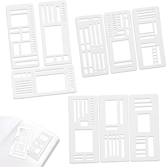 9 Pcs Handmade Flexible Record Template, Versatile Planner Stencils Set for Dot Grid Journals, Reusable Drawing and Checklist Templates, Plastic Stencil Drafting Tools with Coils Discs and Rings