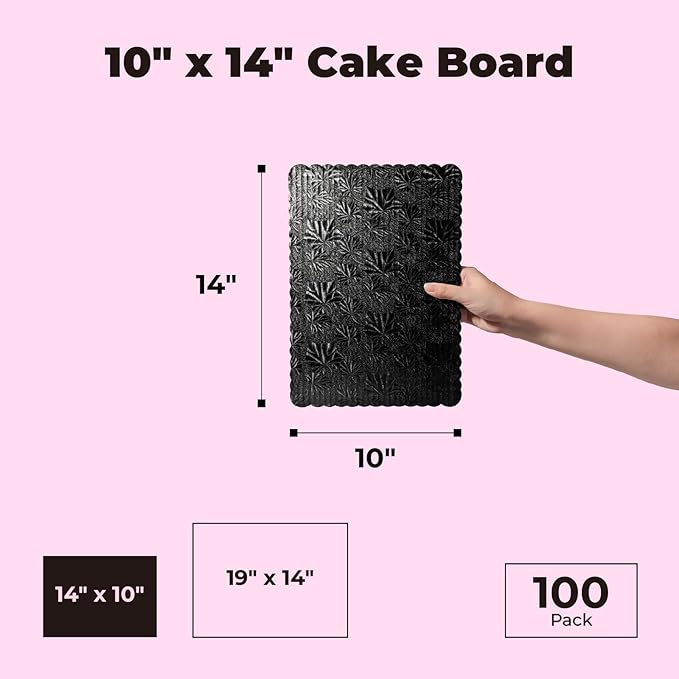 Fit Meal Prep [20 Pack] 14x10 Rectangular Cake Boards Black Cardboard Cake Base, Quarter Sheet Disposable, Pizza, Desserts and Pastries Food Bottoms, Grease Proof and Moisture Resistant