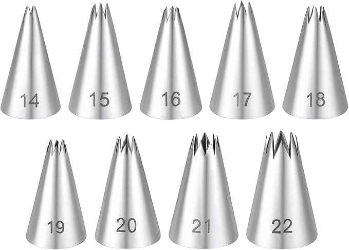Stainless Steel Star Piping Tips Set, 9 Piece French Star Tube Frosting Nozzle Kit Open Stars Piping Tips Set Pastry Decorating Tip For Cupcakes Cookies Cakes (Small Size)