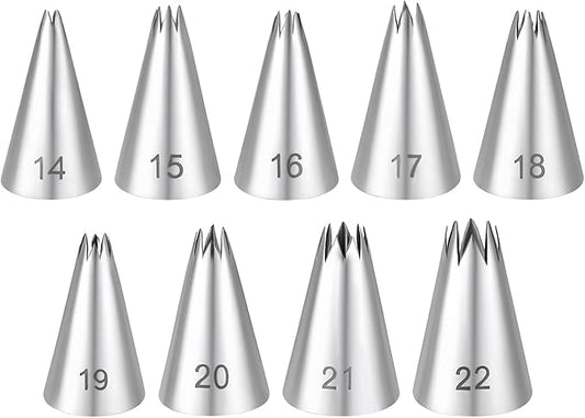 Stainless Steel Star Piping Tips Set, 9 Piece French Star Tube Frosting Nozzle Kit Open Stars Piping Tips Set Pastry Decorating Tip For Cupcakes Cookies Cakes (Small Size)