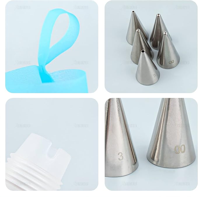 AUEAR, Cake Decorating Sugar Cookie Piping Tips 5 Writing Tube 1 Coupler 1 Silicone Pastry Bag (7 Pack)