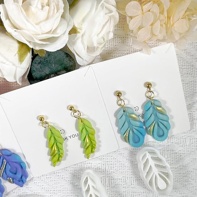 Polymer Clay Cutters Feather Leaf Set – 3PCS Boho Clay Earring Cutters for Polymer Clay Jewelry, Hollow Leaf Clay Cutters Shapes and Tools for DIY Earrings and Crafts