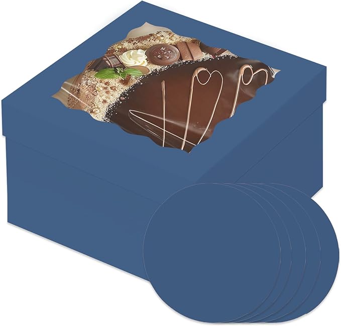 Bakepacker 36pcs 12x12x6 Inches Cake Boxes with Window 18-Packs Ink Blue Cake Boxes 12 Inch Bakery Boxes (18 Cake Boxes +18 Cake Boards)