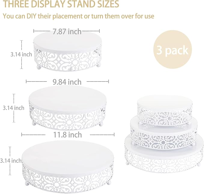 3 Set White Cake Stand，Dessert Cupcake Pastry Candy Display Plate for Party，Elegant Round Cylinder Columns tables for Weddings Cake Stands，Plant Tables，Birthday Party