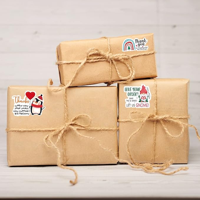 200 PCS Thanks You Support Big Dream Stickers for Business Packages, Handmade Goods, Bags - Cute Small Business Envelopes, Christmas Theme Small Shop Seals