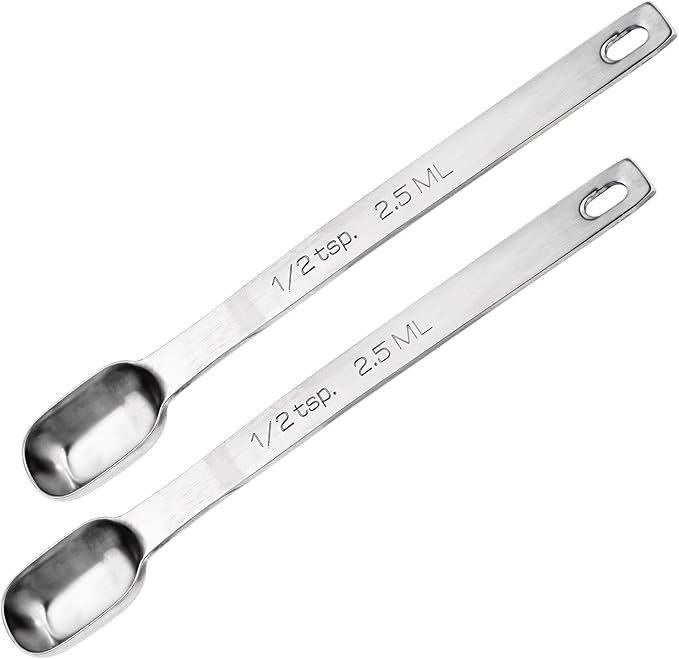 Bewudy 2PCS 1/2 Teaspoon, Stainless Steel Single Measuring Spoon, 2.5 ml Teaspoon Rectangular Individual Measuring Spoons (1/2Tsp | 2.5 ML | 2.5 cc | 1/2 Tablespoon)
