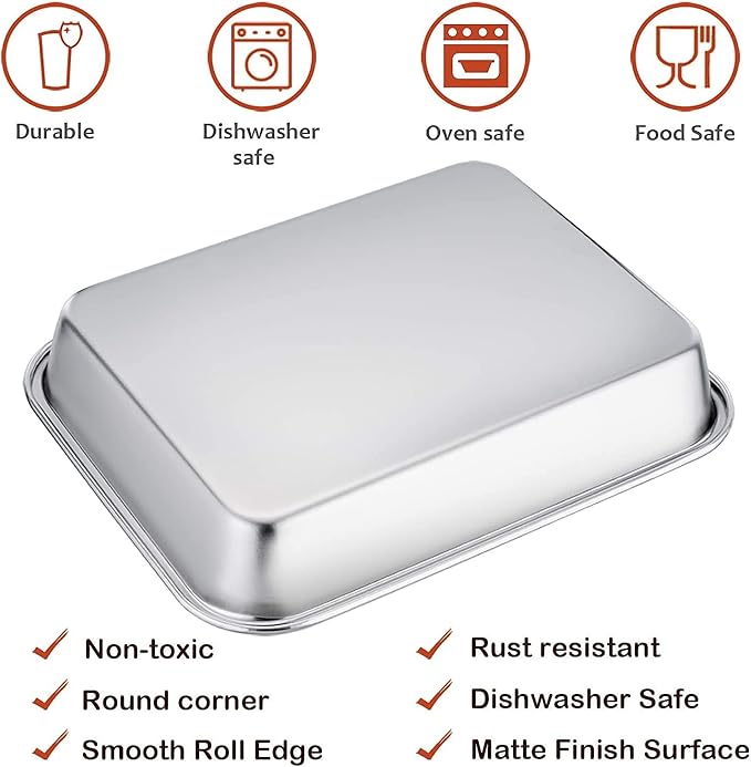 Sheet Pan,Cookie Sheet,Heavy Duty Stainless Steel Baking Toaster Oven Jelly Roll Deep Edge,Superior Mirror Finish, Dishwasher Safe (7.9 * 9.85 * 2 inches)