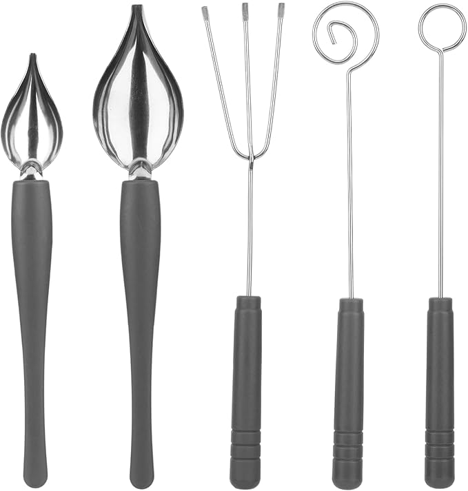 Chocolate Dipping Tool Set,2Pcs Drawing Decorating Spoon + 3Pcs Candy Dipping Tools,Stainless Steel Art Pencil Spoons Plated Decoration Spoons Set,for Decor Plates Cake Coffee