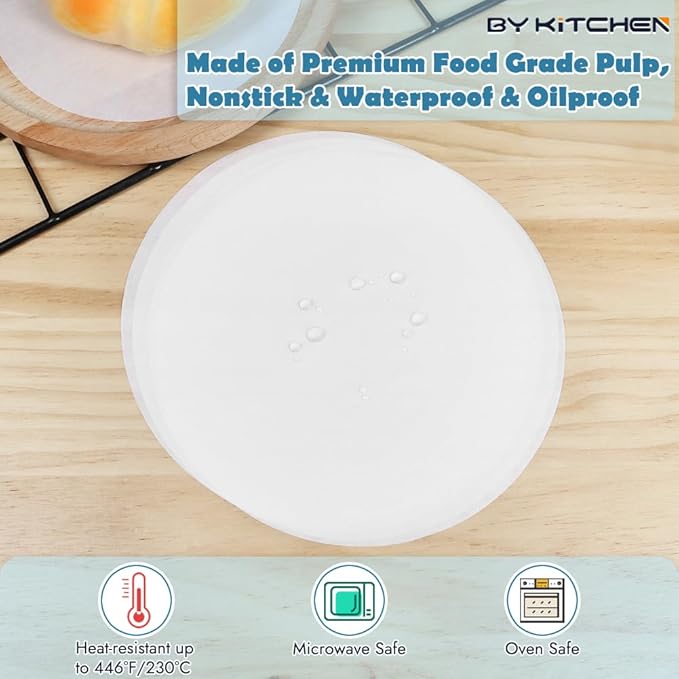 BYKITCHEN Parchment Paper Rounds, Set of 220, Non Stick 10 Inch Round Parchment for Baking, Paper Sheet Liners for Tortilla Press, Quesadilla Maker, Pizza Pan, Cake Pan, Springform Pan and More