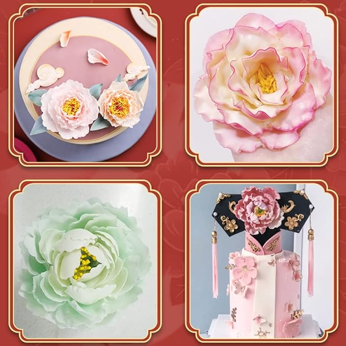 SK 5-Piece Peony Fondant Cutters Set Sugarcraft Modeling Tools Kit for Cake Decoration Black
