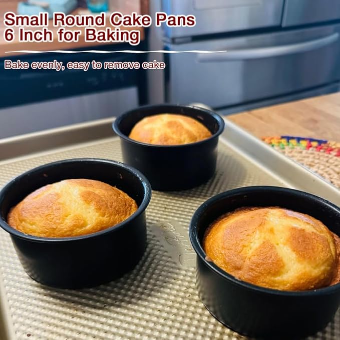6 Inch Cake Pan Set of 3, Round Cake Pans with 100 Pieces Parchment Paper, Cake Baking Pans, Cake Tins for Baking