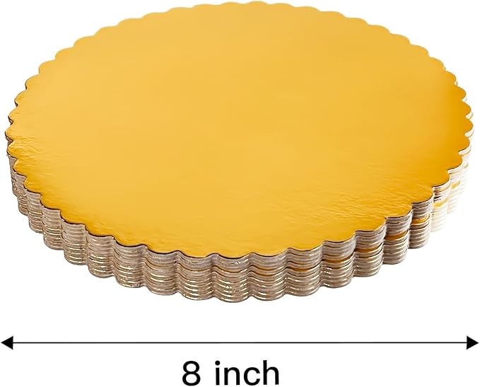 25-Pack 8 inch Sturdy Round Cake Boards,Small Gold Cake Circles Plate Cardboard Scalloped Base,Pack of 25