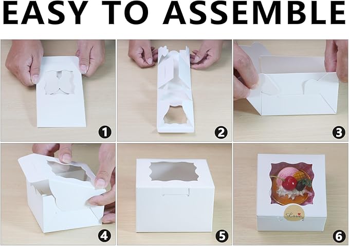 20 pcs Cake Boxes 6x6x5Inch Bakery Boxes with Window White Cupcake Boxes
