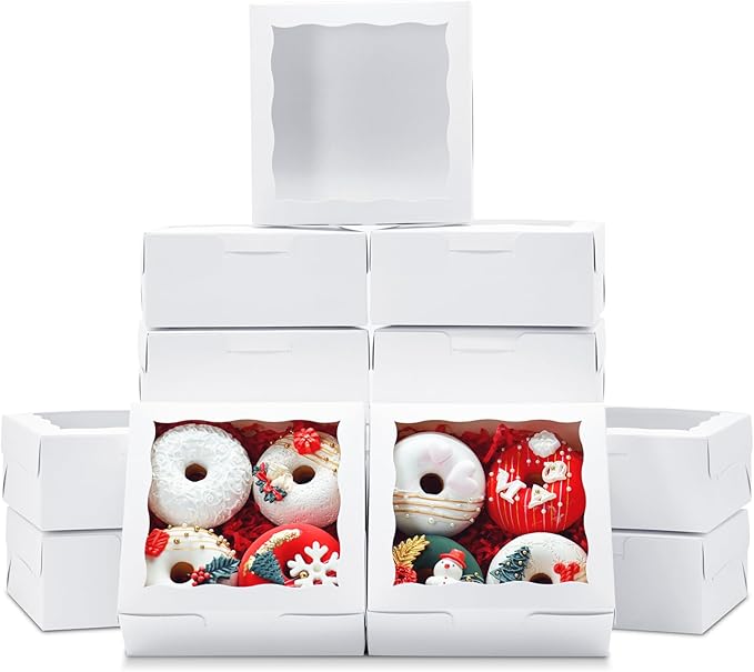 20pcs Cookie Boxes 6x6x2.5 Inch Bakery Boxes with Window Treat Box Chocolate Covered Strawberries Box for Wedding Party Birthday