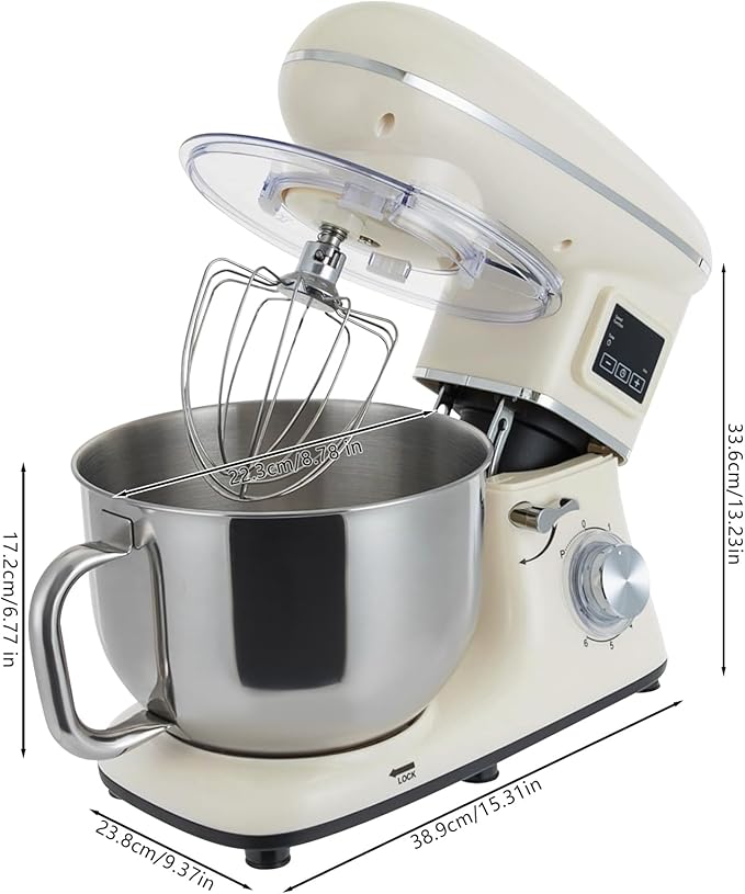 Stand Mixer, 6 +1 Speeds Electric Food Mixer, Portable Kitchen Mixer for Daily Use with Egg Whisk,Dough Hook,Flat Beater Used in Kitchens, Small Restaurants, Bakeries (White)