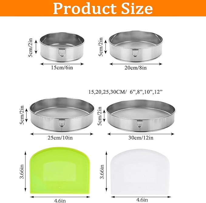Flour Sifter, Flour Sieve,Stainless Steel Flour Sifter for Baking Cake Bread, Hanging Ring Design, with 2Pcs Dough Scraper, Flour Sieve, Sieve Fine Mesh,Best Baking Lovers' Gift