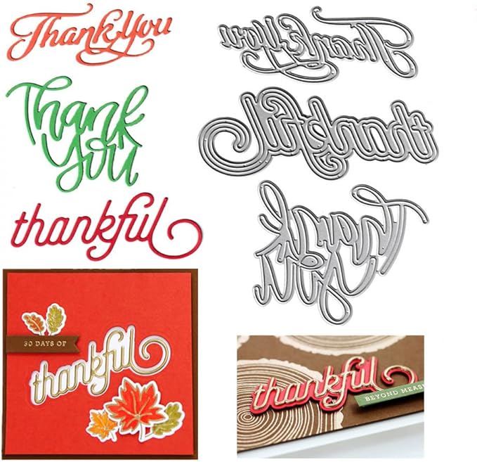 Thank You Alphabet Cutting Dies, 3 Kinds Thank You Thanks Letters Thanksgiving Day Die Cuts Metal Embossing Stencils Template Mould for Card Scrapbooking and DIY Craft Album Paper Card Decor