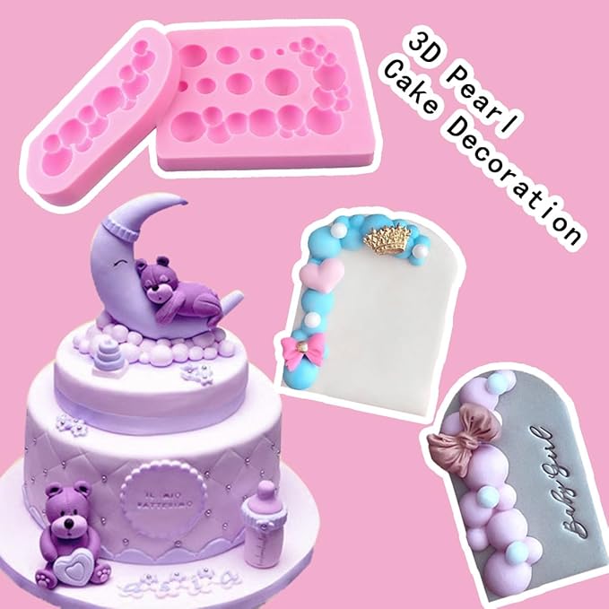 2 PCS 3D Pearl Fondant Mold Semi Sphere Ball Silicone Fondant Molds Hemispherical Shape Bubble Cake Decorating Chocolate Molds for Cake Decoration Candy Sugar Cupcake Topper Cake Pop Popsicle