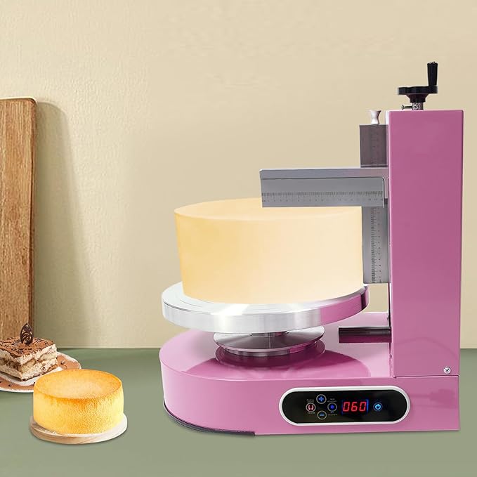 Cake Decorating Machine, 200W Automatic Cake Cream Spreading Machine for 4-12 Inch Cake Icing Machine, Adjustable Scrapers,Low Noise Cake Frosting Machine, for Cake Shops, Dessert Shops (Pink)