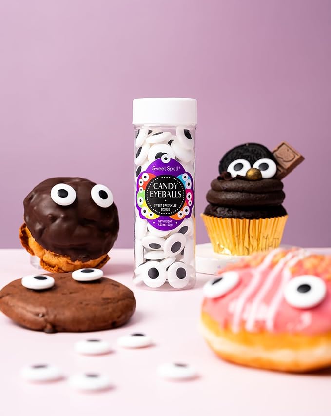 Sweet Spell Candy Eyeballs - Edible Candy Eyes Sprinkles for Decorating Halloween Cookies, Cakes, Cupcakes, and Baking (120g/4.2oz, 18 mm)