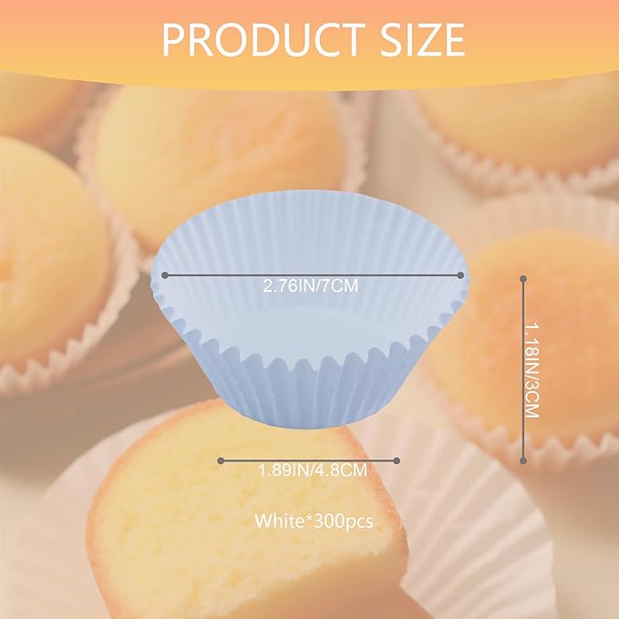 300 Pcs White Cupcake Liners Baked Greaseproof Paper Muffin Liners Birthday Party Wedding Cake Packaging Odorless, Easy To Peel, Oil-Resistant Cake Cups, Candy Cups