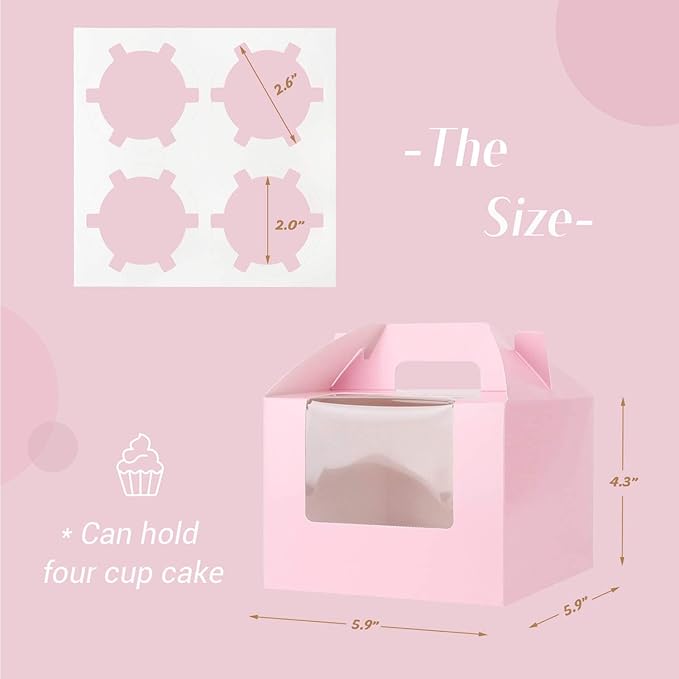 EUSOAR Cupcake Treats Gift Boxes, 5.9" x 5.9" x 4.3" 50Pcs Cupcake Carrier Boxes with insert and Display Window, Bakery Wrapping Party Favor Pastry Packing Take-Out Muffin Carry Boxes Container