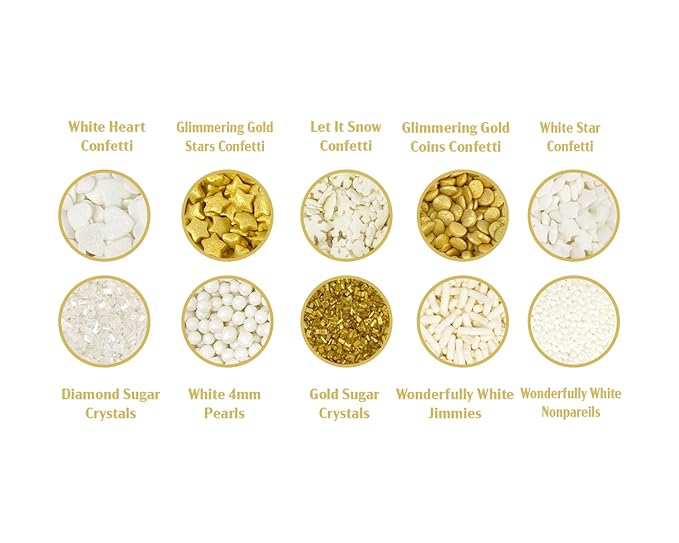 Mystic Sprinkles Christmas Holiday sprinkle Decorating Kits (Dreaming of a White Christmas in Gold Sprinkle Decorating Kit 7oz)