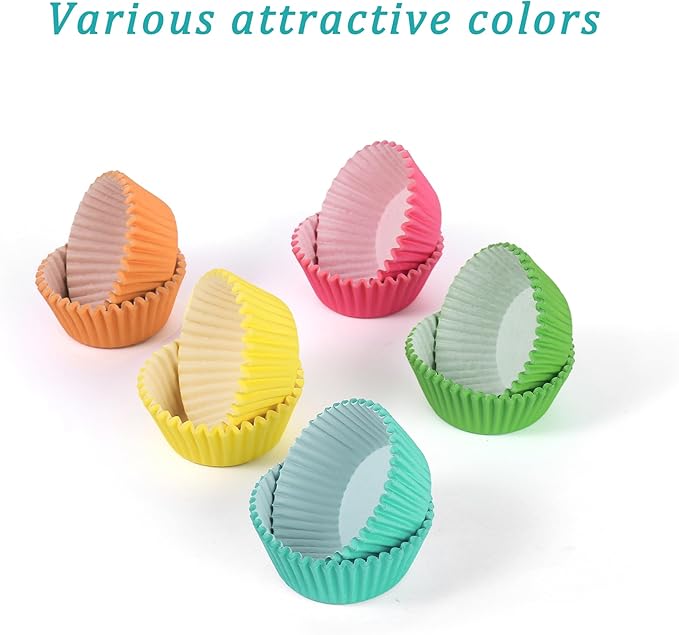 1000 Count White Paper Cupcake Liners, Standard Size 1.4 Inch, Unbleached Baking Cups for Muffins and Cupcakes (Rainbow, 1.4 Inch)