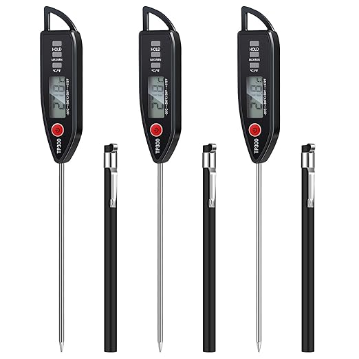 3 Set Waterproof Food Thermometer for Water, Liquid, Candle and Cooking Digital Meat Thermometer with Long Probe Instant Read for Kitchen BBQ Grill Candy (Black)