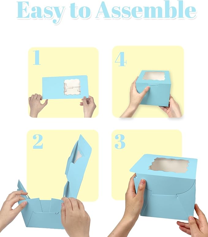 Bakepacker 36pcs 8x8x5 Inches Light Blue Cake Boxes with Window, 18-Pack (18 Cake Boxes + 18 Cake Boards Included)