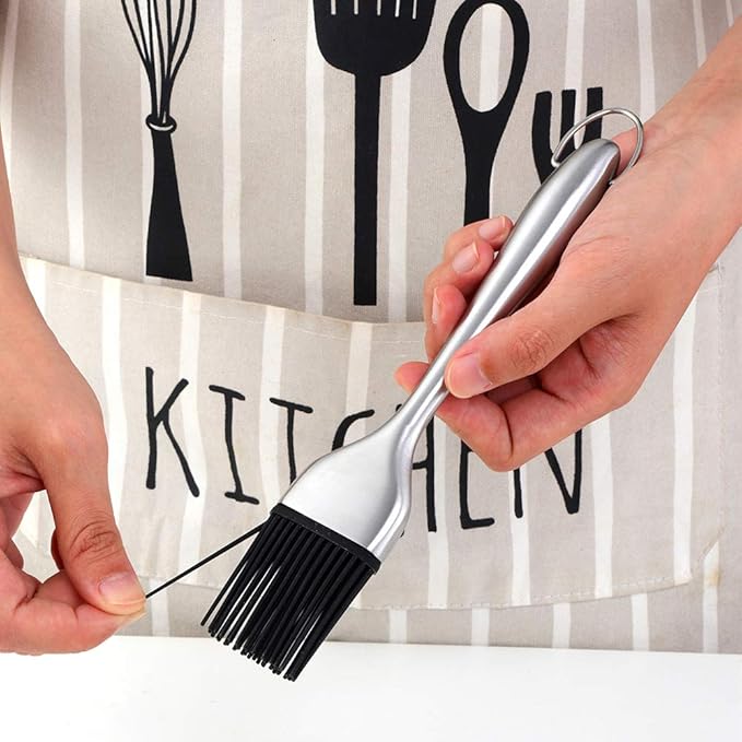 2 Pack Grill Basting Brush with 2 Pack Back Up Silicone Brush Heads, No Shed Bristles Stainless Steel Handles Heatproof Rust Resistant, Pastry Brushes for Kitchen Cooking BBQ, Dishwasher Safe Silver