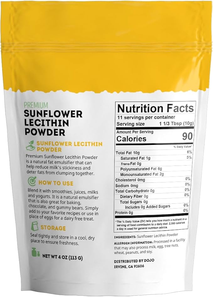 Kate Naturals Sunflower Lecithin Powder for Baking Bread, Gummies, Cooking. Lecithin Supplement for Clogged Milk Ducts. Substitute for Soy Lecithin Powder (4oz, Non-GMO)