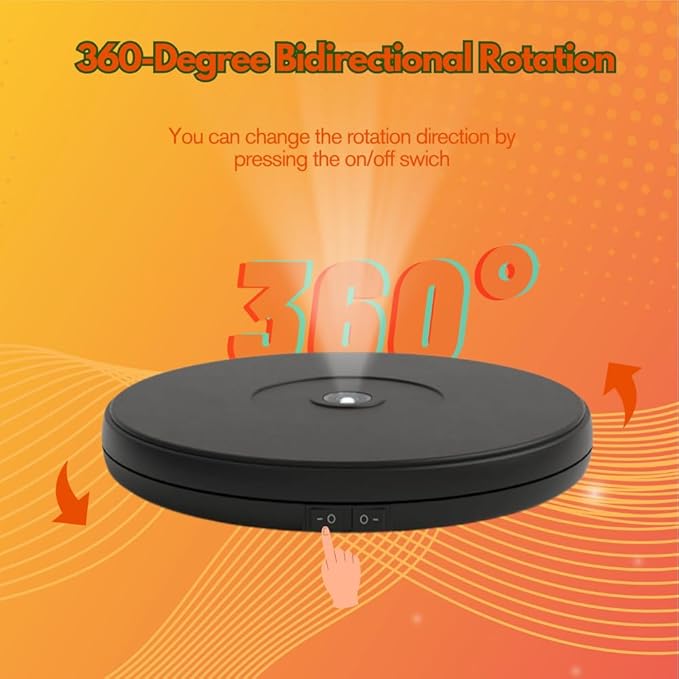 fotoconic Black Electric Motorized Rotating Turntable Display Stand with LED, 10 Inch / 25cm Diameter, 20 Lb Centric Loading for Shop Display