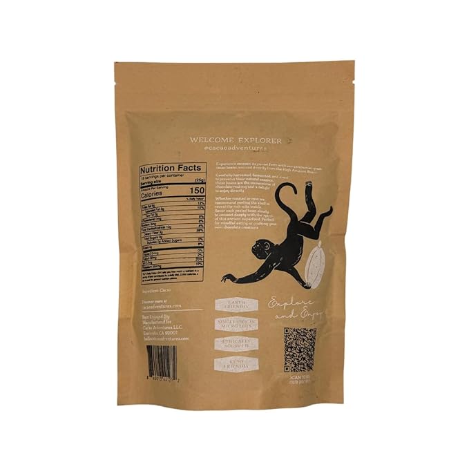 Cacao Adventures Raw Cacao Beans - Wild Strains Farmed by Awajun Communities in Peruvian Amazon, Whole Cocoa Beans for Baking, Smoothies & Snacking, 1 lb Pack