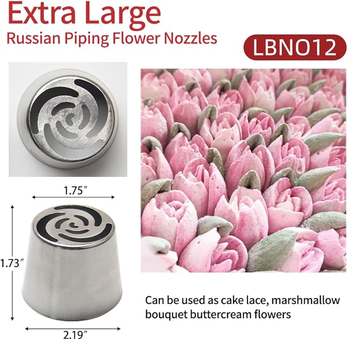 Extra Large Russian Piping Tips for Marshmallows Stainless Steel Flower Frosting Nozzles many styles Cake Decorating Baking tool for Buttercream, Cupcakes Cookies(SL12)