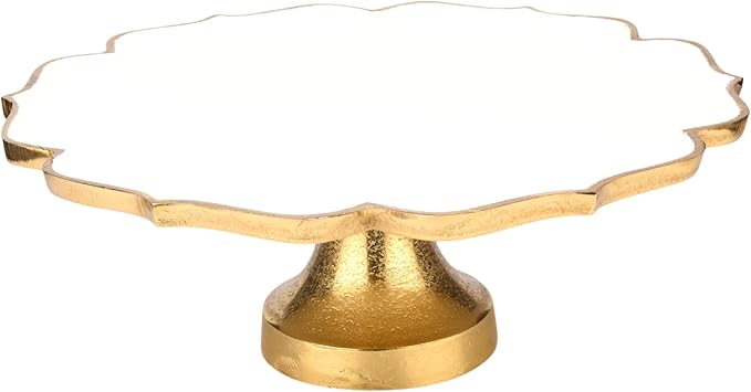 Cruiser’s Caché 16" Sculpted Metal Cake Stand, White Enamel and Rustic Gold Finish, Handcrafted