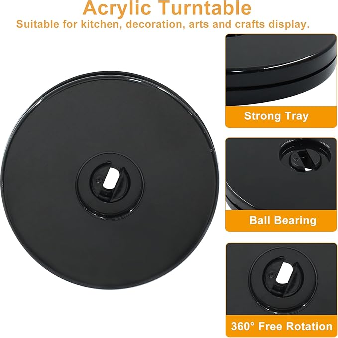 4PCS 3Inch Acrylic Lazy Susan Turntable Platter, Black Turntable Organizer Round Rotating Plate Revolving Display Base for Spice Rack Table Cake Cookie Decorating
