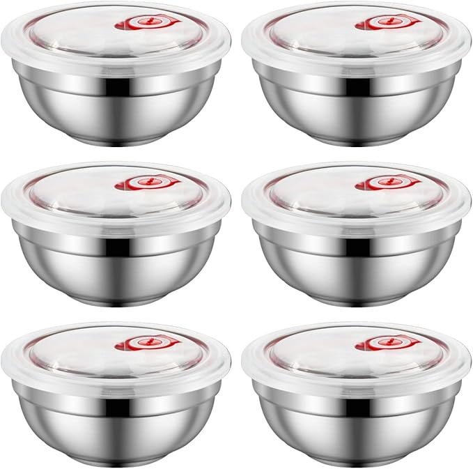 28 Oz Stainless Steel Large Bowls Set of 6, Metal Double-walled Insulated Noodle Soup Bowls with Lids for Adult, Dishwasher Safe and Unbreakable