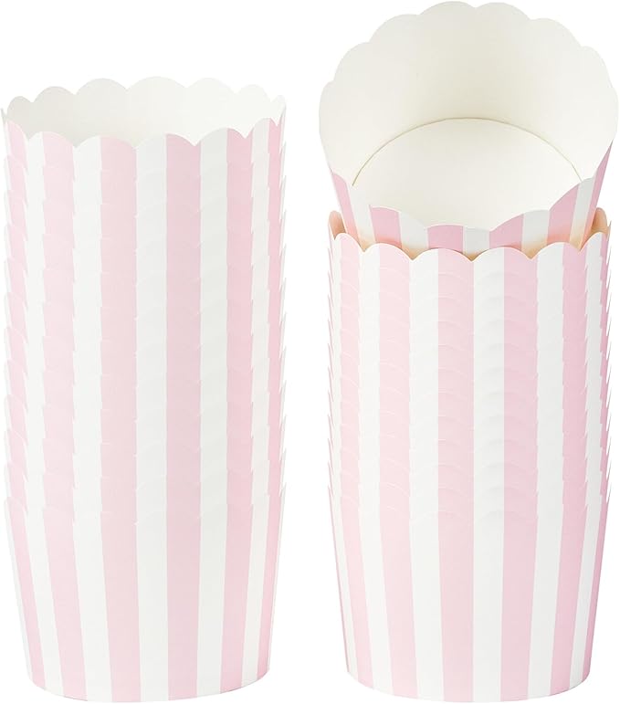 Panificio 10 Ounce Cupcake Wrappers, 200 Scalloped Baking Cups - Oven-Ready, Greaseproof, Pink Striped Paper Cupcake Liners, Disposable, For Birthdays, Baby Showers, Or Weddings - Restaurantware