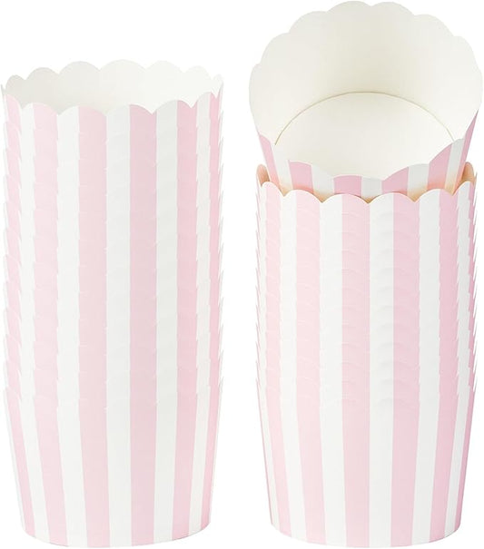 Panificio 10 Ounce Cupcake Wrappers, 200 Scalloped Baking Cups - Oven-Ready, Greaseproof, Pink Striped Paper Cupcake Liners, Disposable, For Birthdays, Baby Showers, Or Weddings - Restaurantware