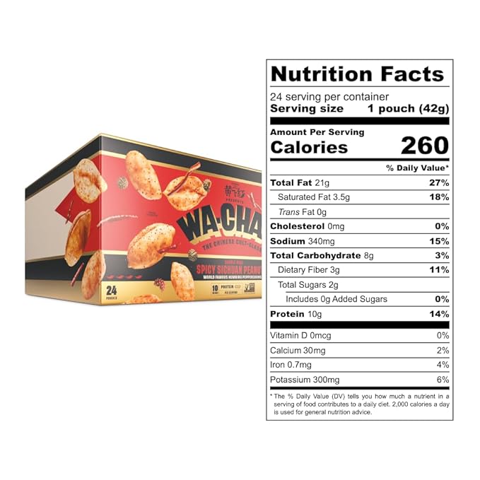 WA-CHAA! Spicy Sichuan Peanuts, Numbing Mala Peppercorns, Toasted Chili Flakes, Protein-Packed, Party Snacks, Non-GMO, On-The-Go Travel Size 1.5 Oz (24 Pack, Double Heat)
