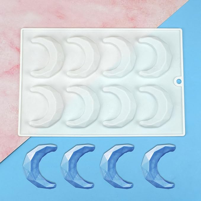 mostsom Chocolate 3D Diamond Moon Design Silicone Cake Mold Soap Moulds DIY Car Pendant Gypsum Plaster Heart Mold Handmade Candle Mold (Moon G_10.2X6.8X0.6 inch)