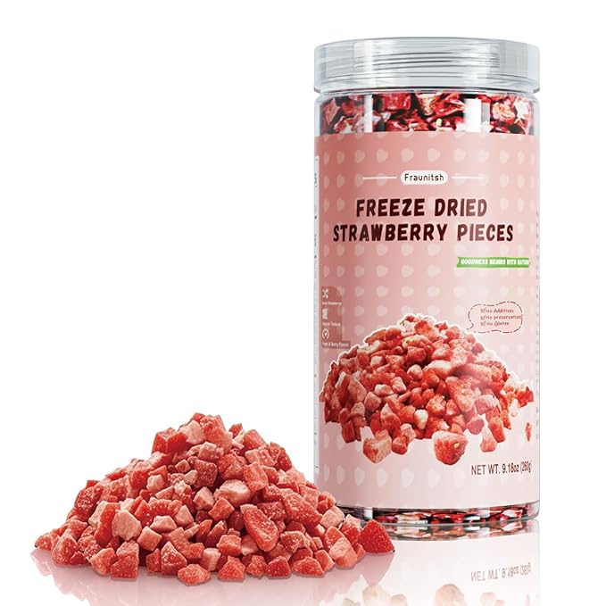 Fraunitsh Freeze-Dried Strawberries Pieces, 9.18oz (260g), Real Strawberry Dices - Whole Fruit Cut, Frozen Dry Strawberries for Baking Cooking Snacks Beverages