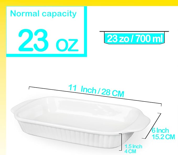 Ceramic Casserole Dishes, Small Au Gratin Baking Dish 9 x 6, Set of 4, 23 Oz with Handles, Pans Set for Oven Roasting for 1 or 2 person servings, Lasagna, Pie, Gratin, for Kitchen, Home